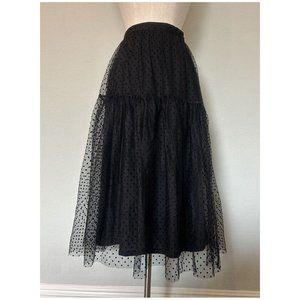 H&M Black High Waisted Mesh Overlay Polka Dot Layered Midi Tulle Skirt - Size 2